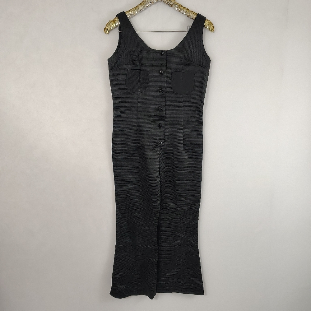 Vintage 70s Homemade Women's Black Flared Jumpsuit Quiet Luxury Contemporary